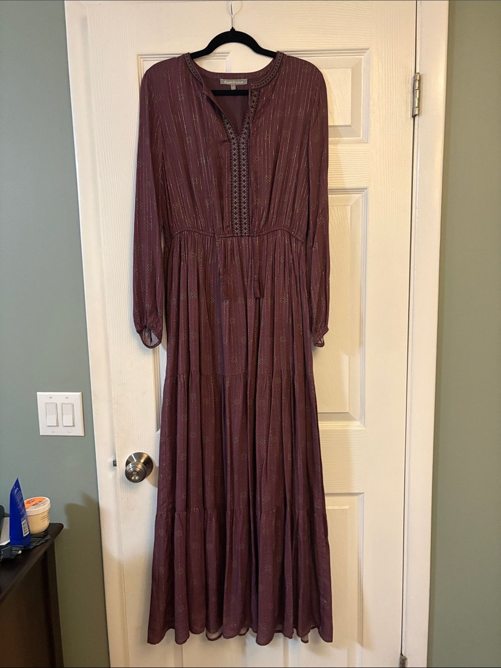 Daniel Rainn Plum Maxi Dress with Metallic Thread